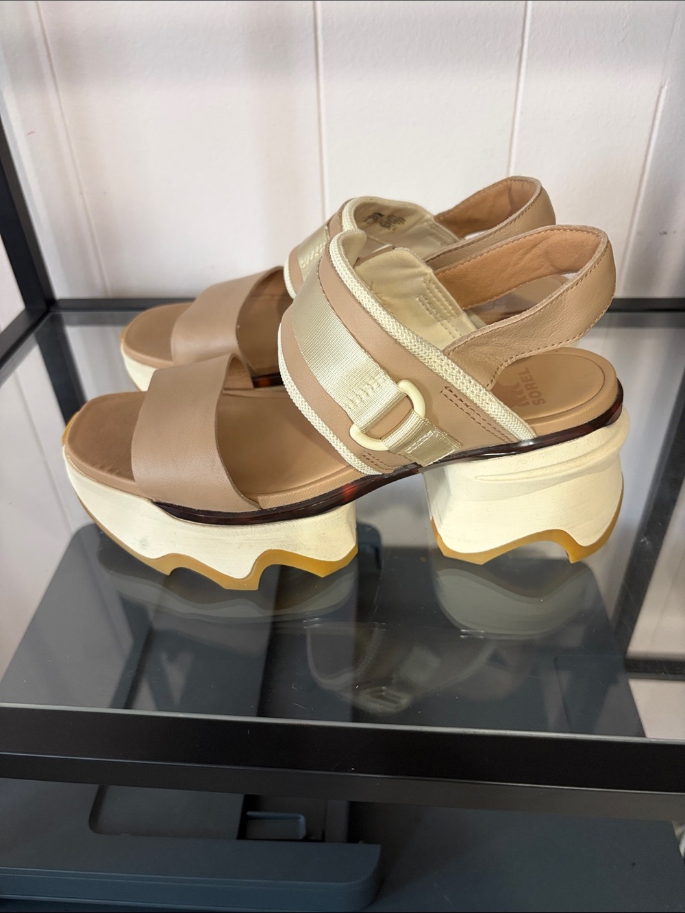 Sorel Beige and White Chunky Platform Sandals